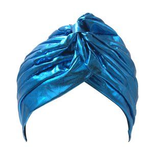 Blue Metallic - Look Satin Lined Turban Hair Cover Bonnet